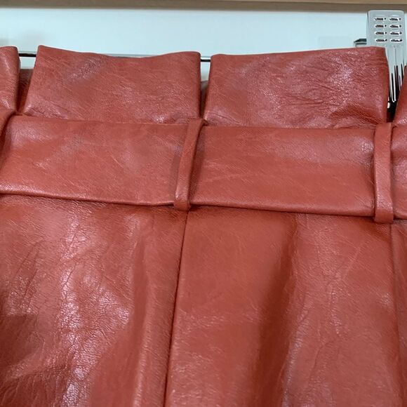 Revolve Majorelle terracotta brown faux leather pants,belt, pleated waist, XS - Picture 6 of 12